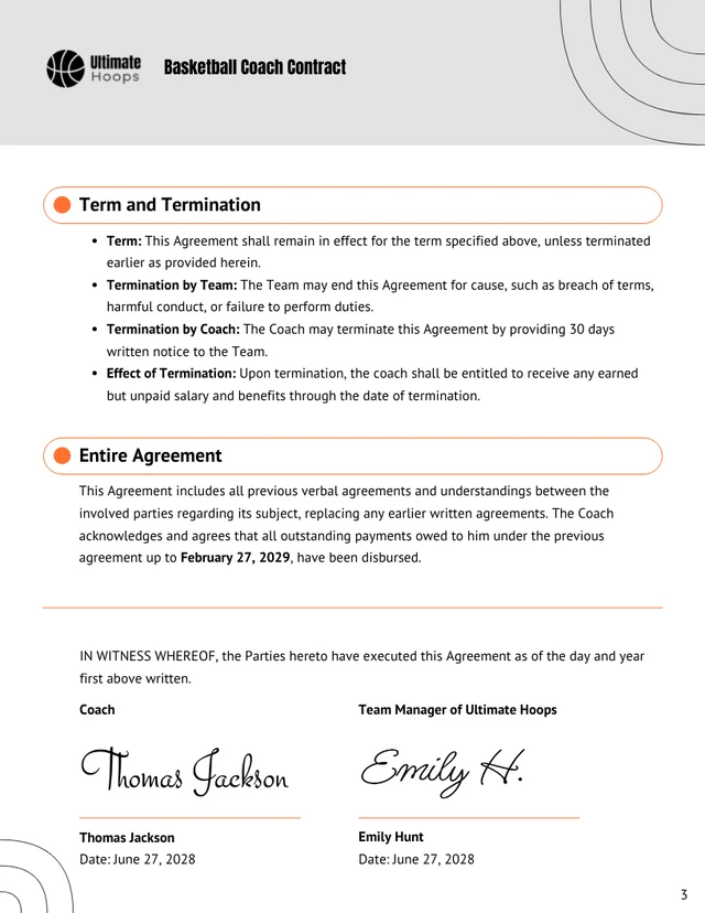 Basketball Coach Contract Template - Page 3