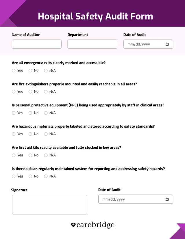 Purple and White Modern Safety Audit Form Template