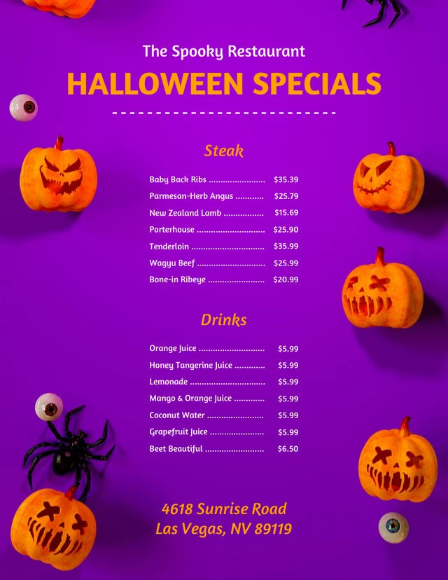 Purple Modern 3D Illustration Halloween Special Menu Template