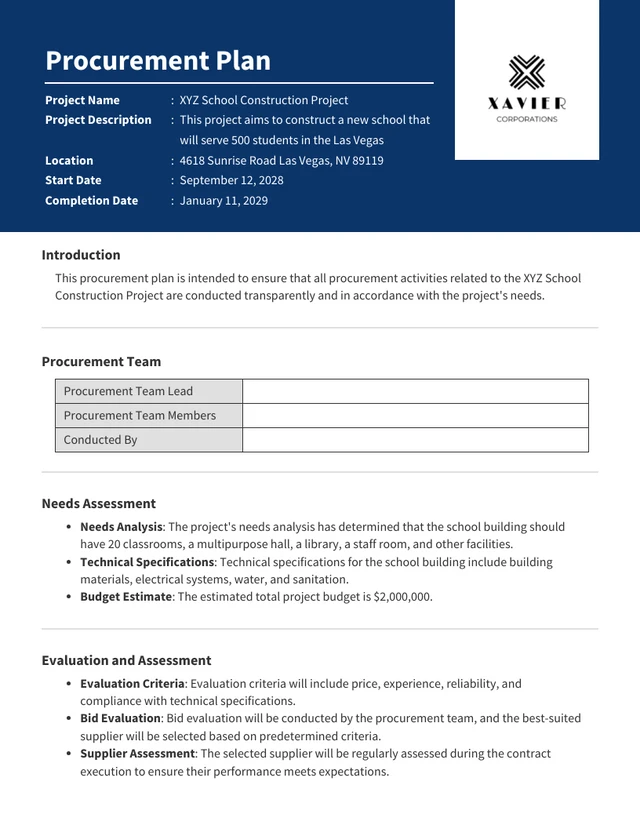 Blue Minimalist Procurement Plans Template