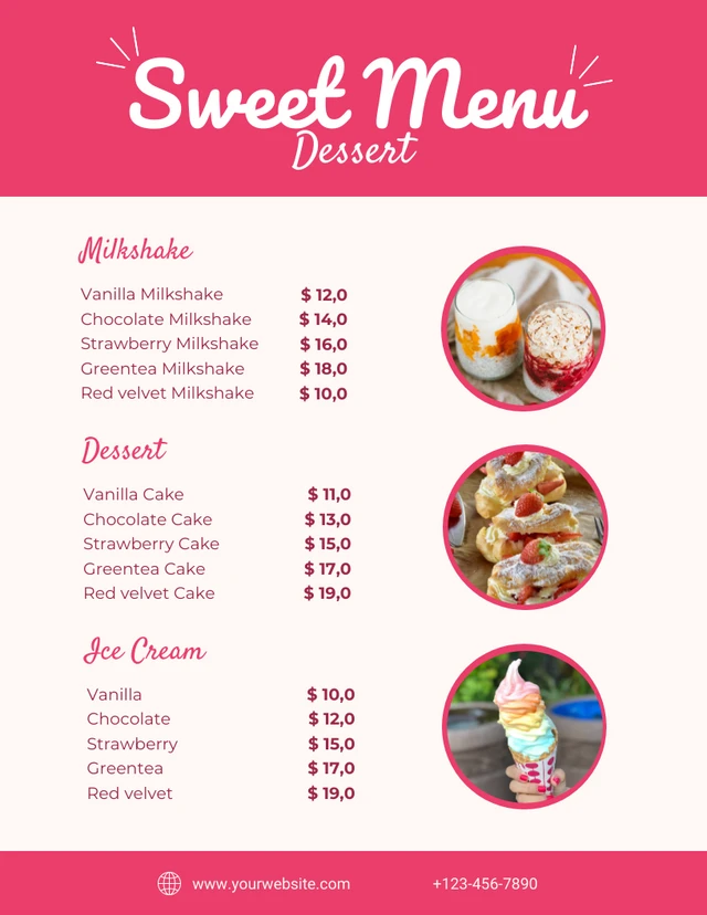 Light Pink And Magenta Minimalist Fun Sweet Dessert Menu Template