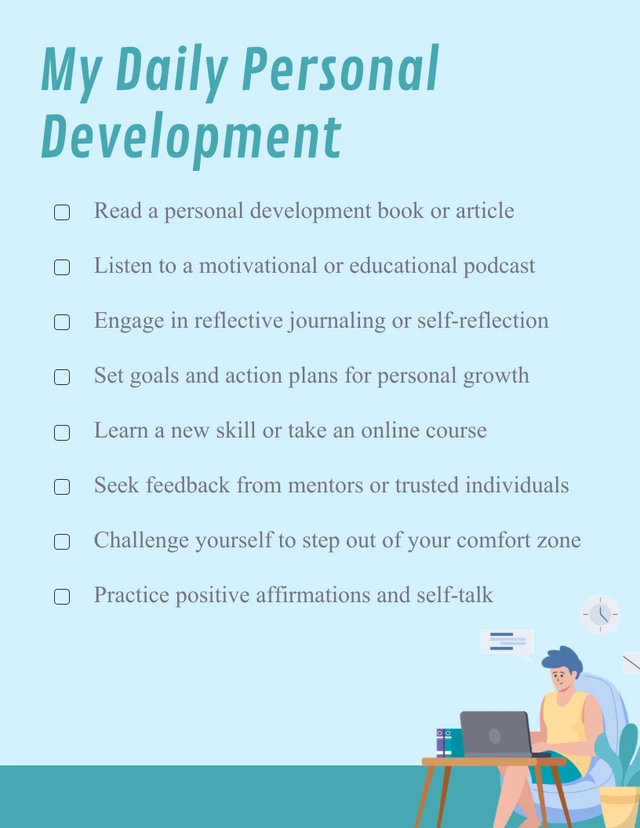 Light Blue Simple Illustration My Daily Personal Development Checklist Template