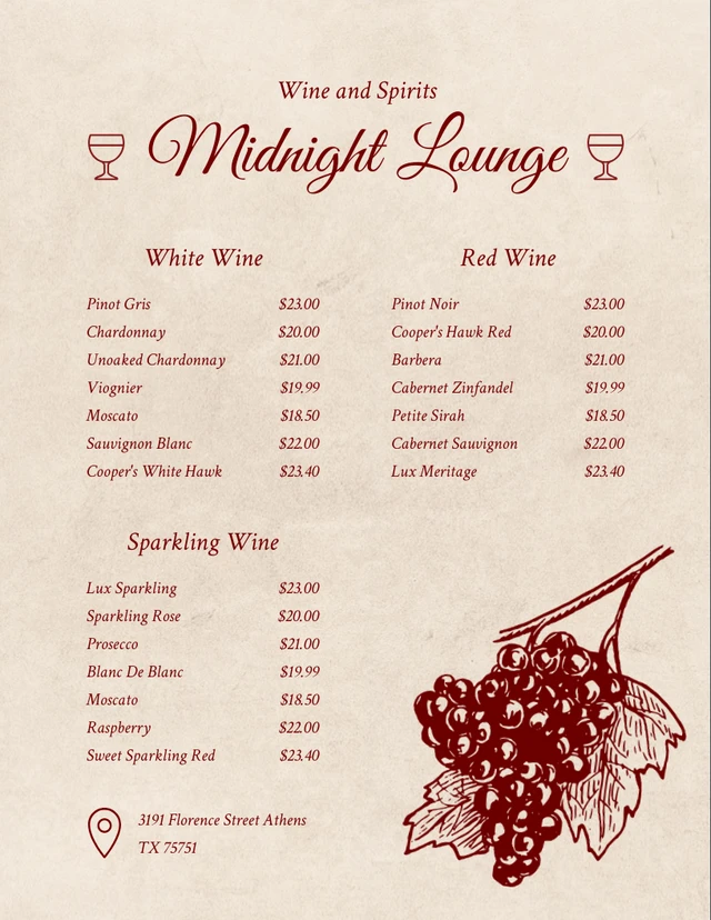 Light Brown Minimalist Vintage Wine Menu Template