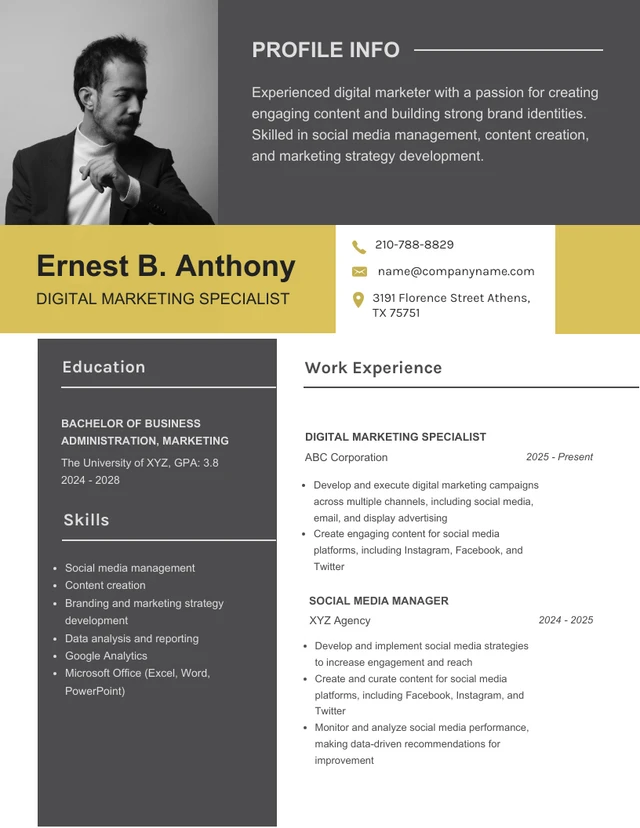 Black, White & Gold Modern Resume Design Template
