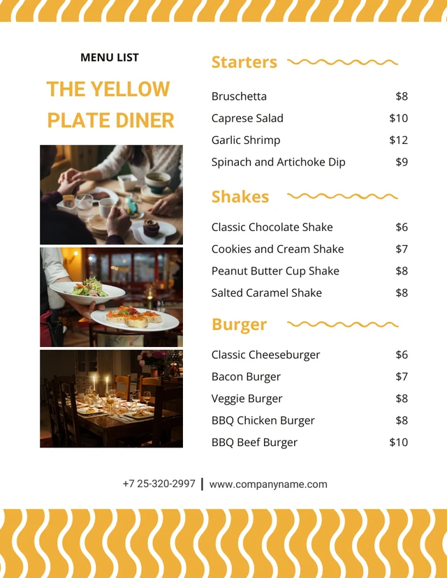 Yellow And White Simple Dinner Menus Template