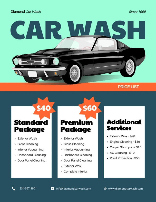 Retro Cyan Orange Car Wash Price List Template