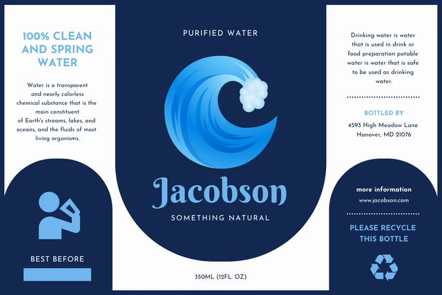 White And Navy Minimalist Water Bottle Label Template