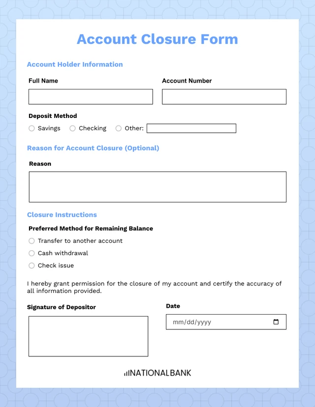 Light Gradient Banking Account Form Template