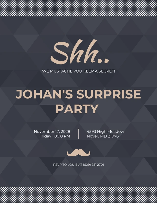 Dark Grey Minimalist Geometric Surprise Party Invitation Template