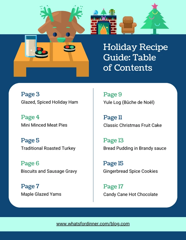 Cute Holiday Recipe Guide Table of Contents Template