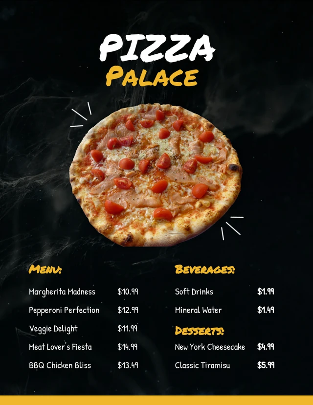 Black And Yellow Minimalist Texture Pizza Menu Template