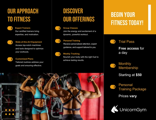 Dark and Yellow Gym Tri Fold Brochure - Page 2