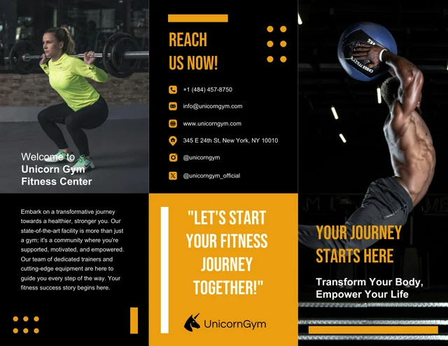 Dark and Yellow Gym Tri Fold Brochure - Page 1