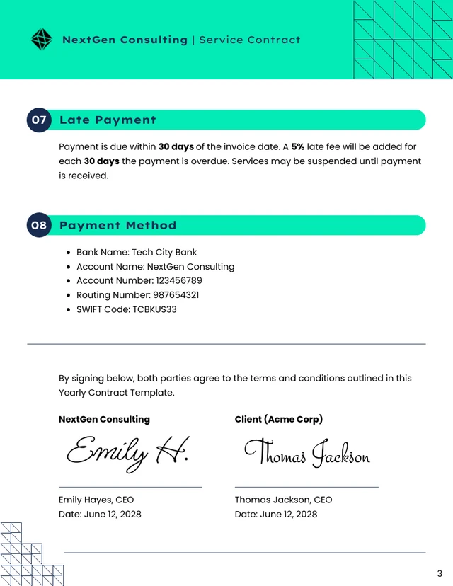 Yearly Contract Template - Page 3