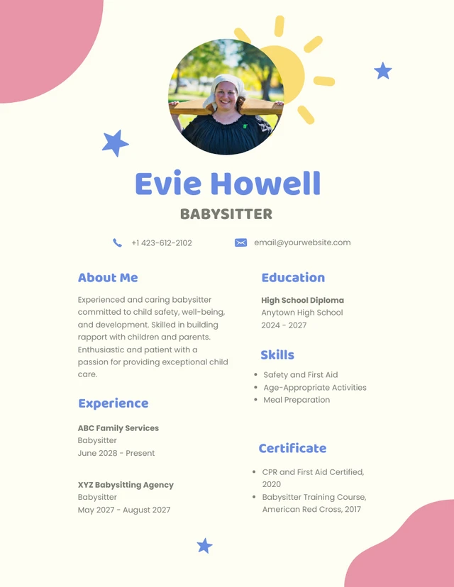 Pastel Colour Babysitter Resume Template