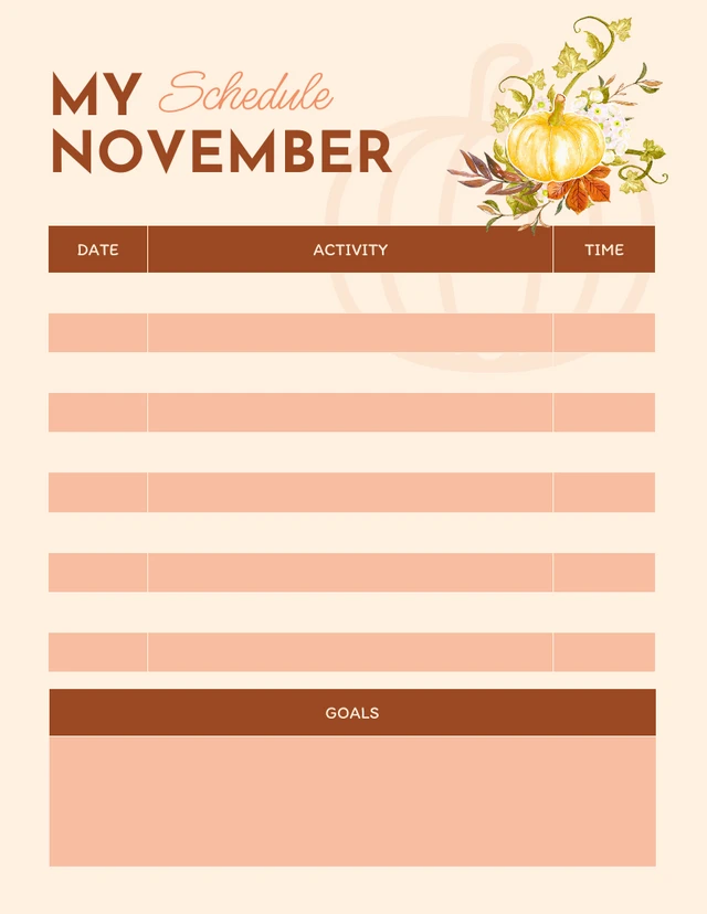 Light Yellow And Brown Modern Illustration My November Schedule Template