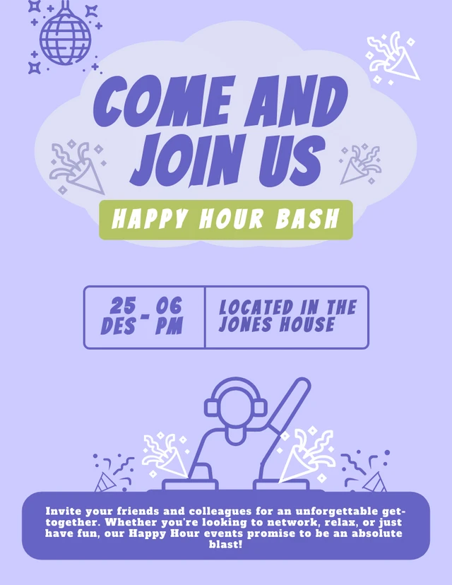 Purple And Green Happy Hours Invitaion Template