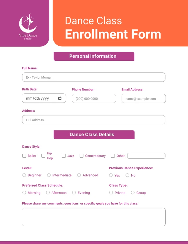 Purple and Orange Simple Modern Shape Enrollment Forms Template