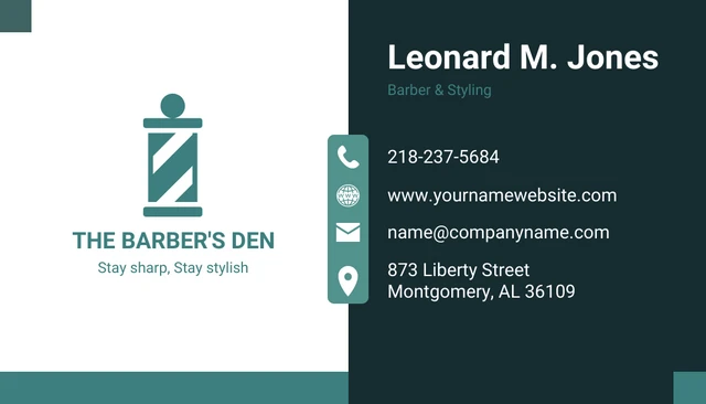 Green White Modern Business Card Barber Shop - Page 1