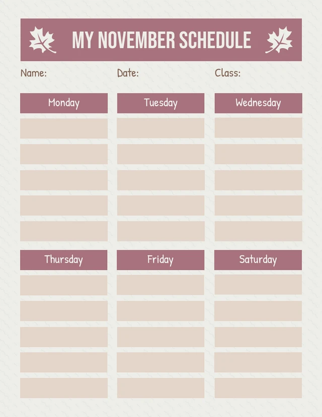 Beige Minimalist Pastel My November Schedule Template