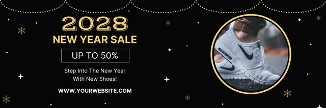 Black Gold New Year Shoes Banner Sale Template