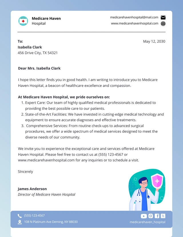 White and Blue Hospital Letterhead Template