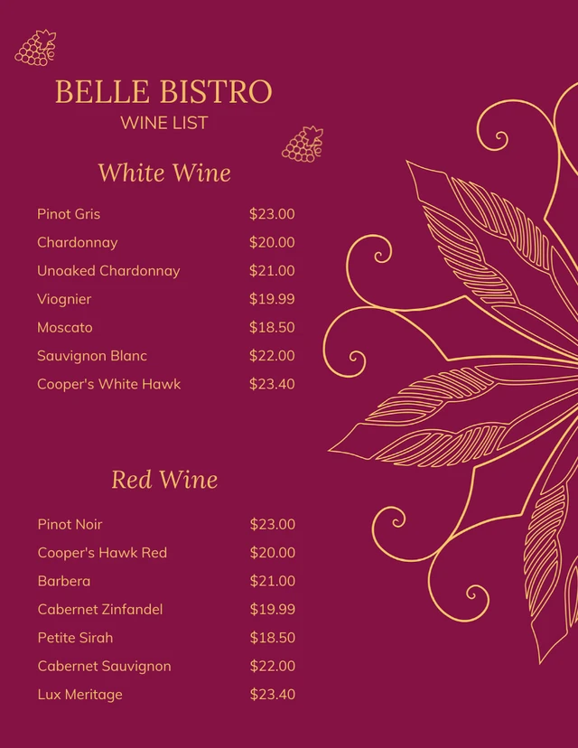 Purple Minimalist Vintage Wine Menu Template