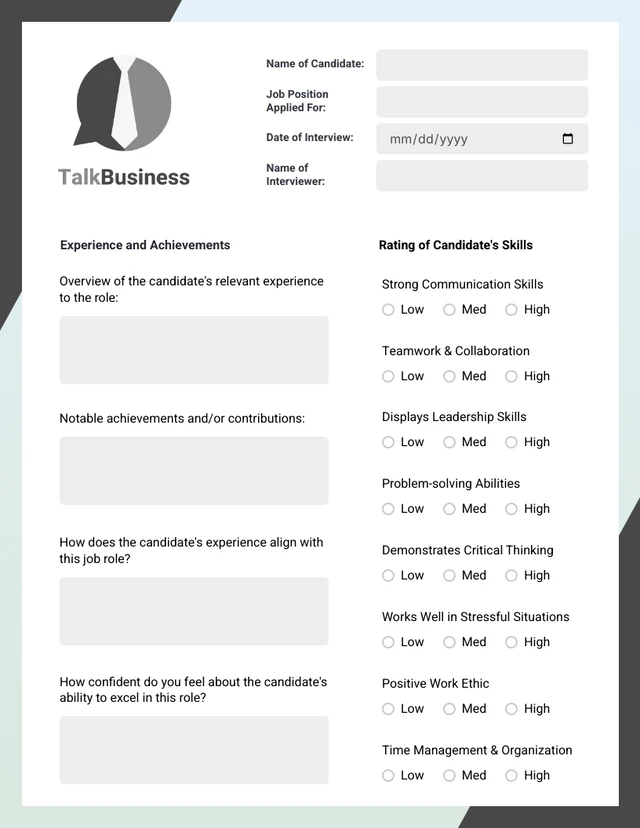 Modern Soft Blue And Green Interview Form Template