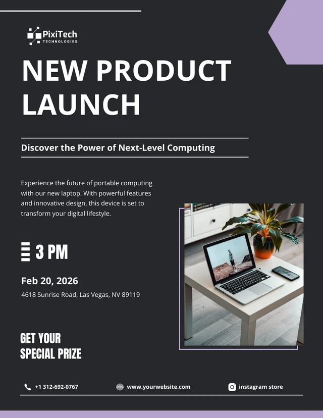 Computer New Product Launch Black And Purple Modern Template
