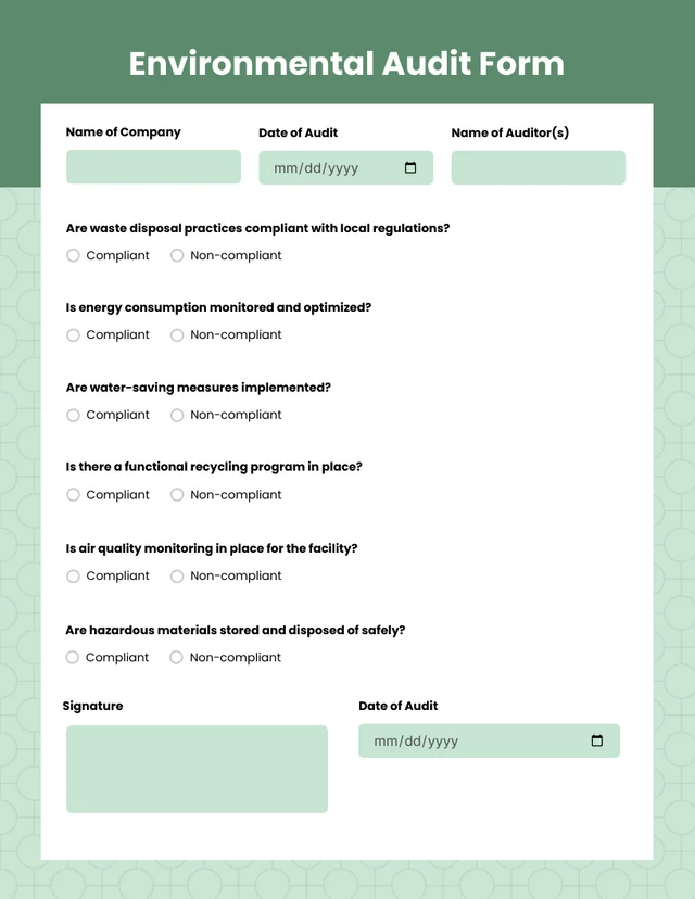 Simple Green Audit Forms Template