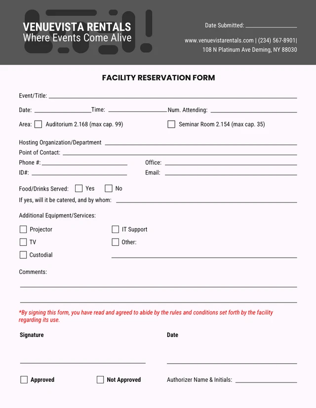 Black and White Simple Reservation Form Template