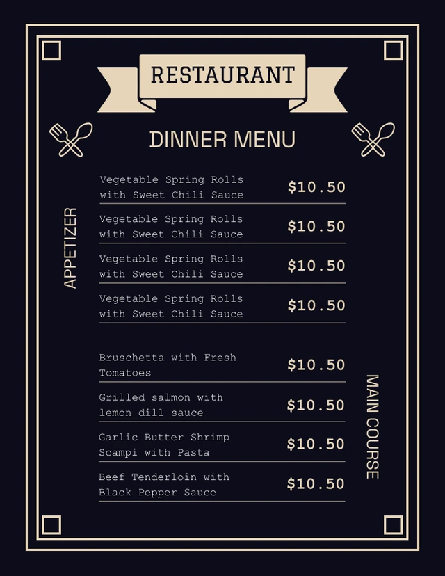 Black And Gold Elegant Dinner Menu Template