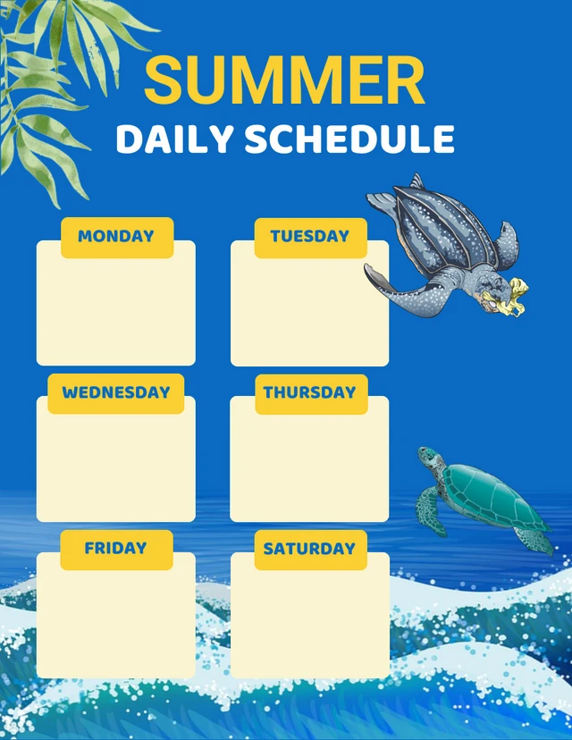 Blue Modern Illustration Summer Daily Schedule Template