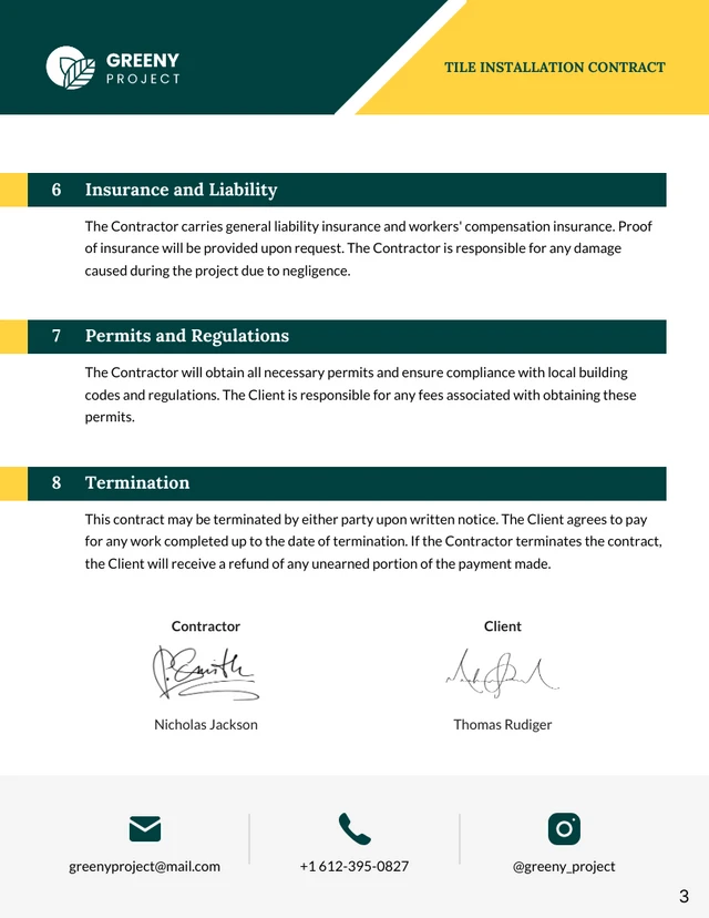 Tile Installation Contract Template - Page 3