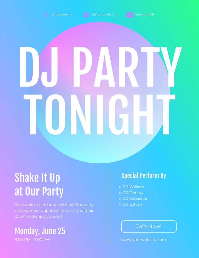 Colorful DJ Night Party Poster Template
