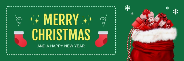 Green and Yellow Simple Greeting Merry Christmas Banner Template