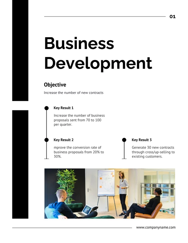 Black And White Minimalist Modern Design OKR Report - Page 1