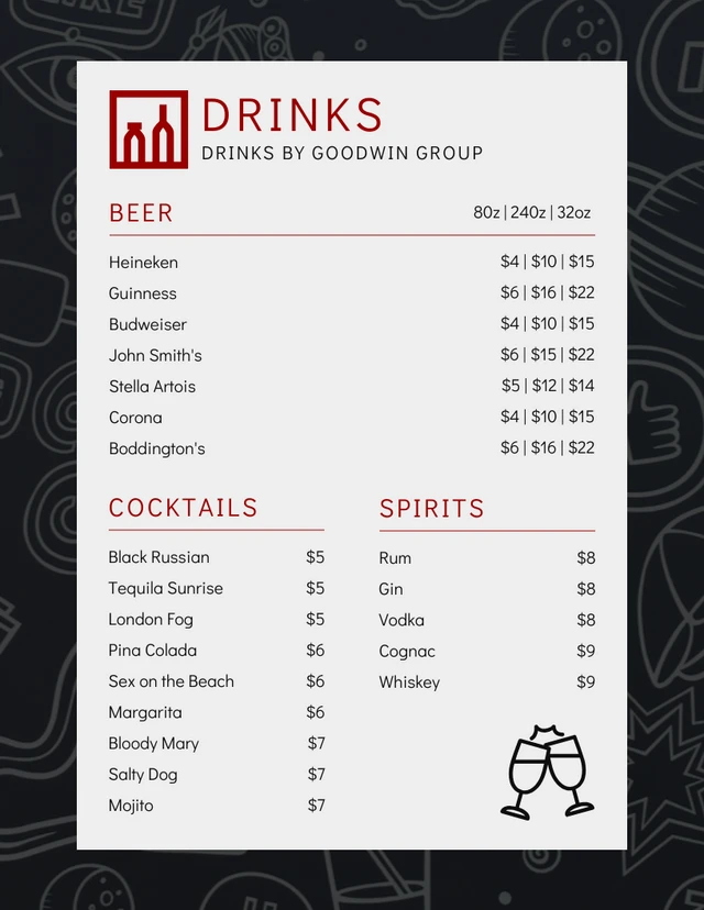 Black Modern Pattern Drink Cafe Menu Template