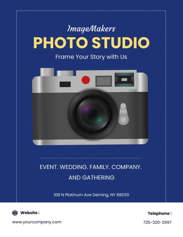 Blue Yellow White photo studio flyer photography Template
