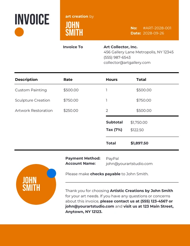 Orange and Blue Artist Invoice Template