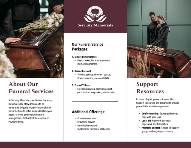 Clean Simple Compassionate Farewell Services Funeral Tri-fold  Brochure - Page 2