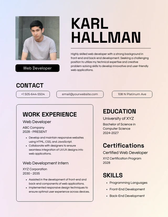 Colorful Web Developer Academic Resume Template