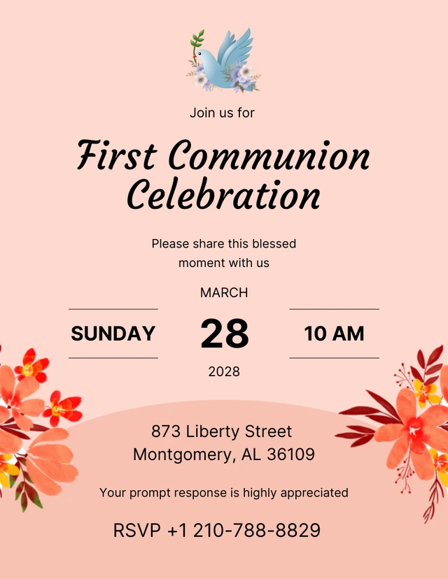 Light Blue First Communion Invitation Template