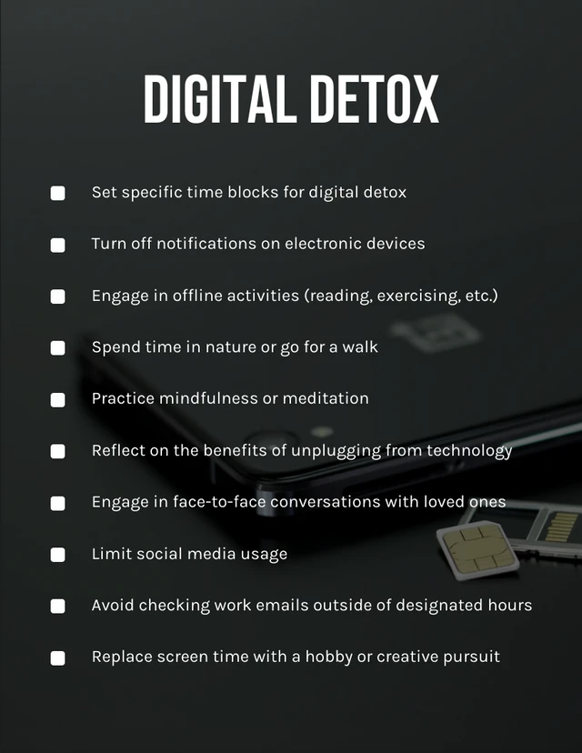 Black And White Simple Digital Detox Daily Checklist Template