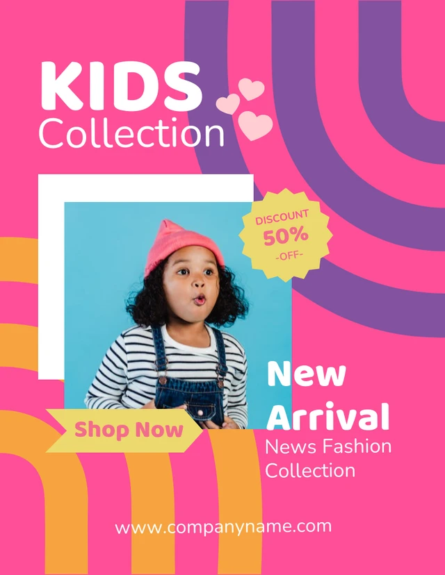 Pink Yellow fun kids fashion Template
