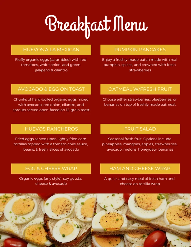 Red And Yellow Modern Breakfast Menu Template