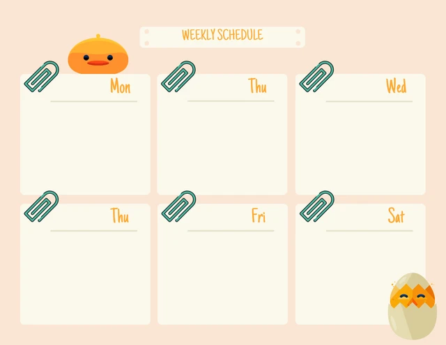 Yellow Simple Weekly Anime Schedule Template