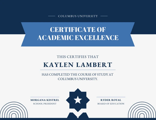 Blue And Navy Minimalist Academic Certificate Template