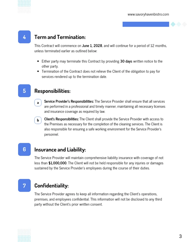 Commercial Cleaning Contract Template - Page 3