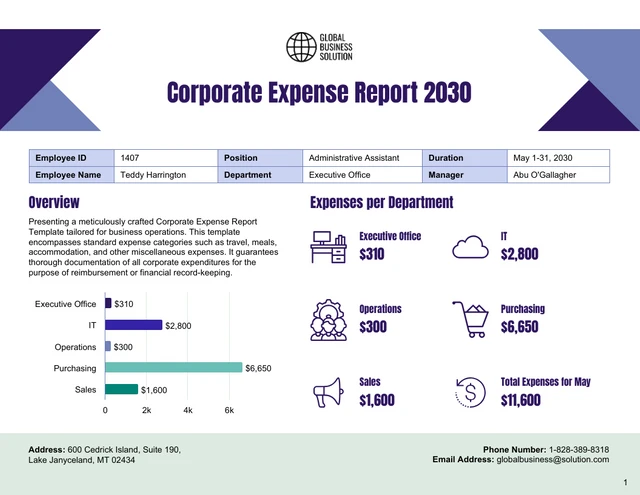 Corporate Expense Report Template - Page 1